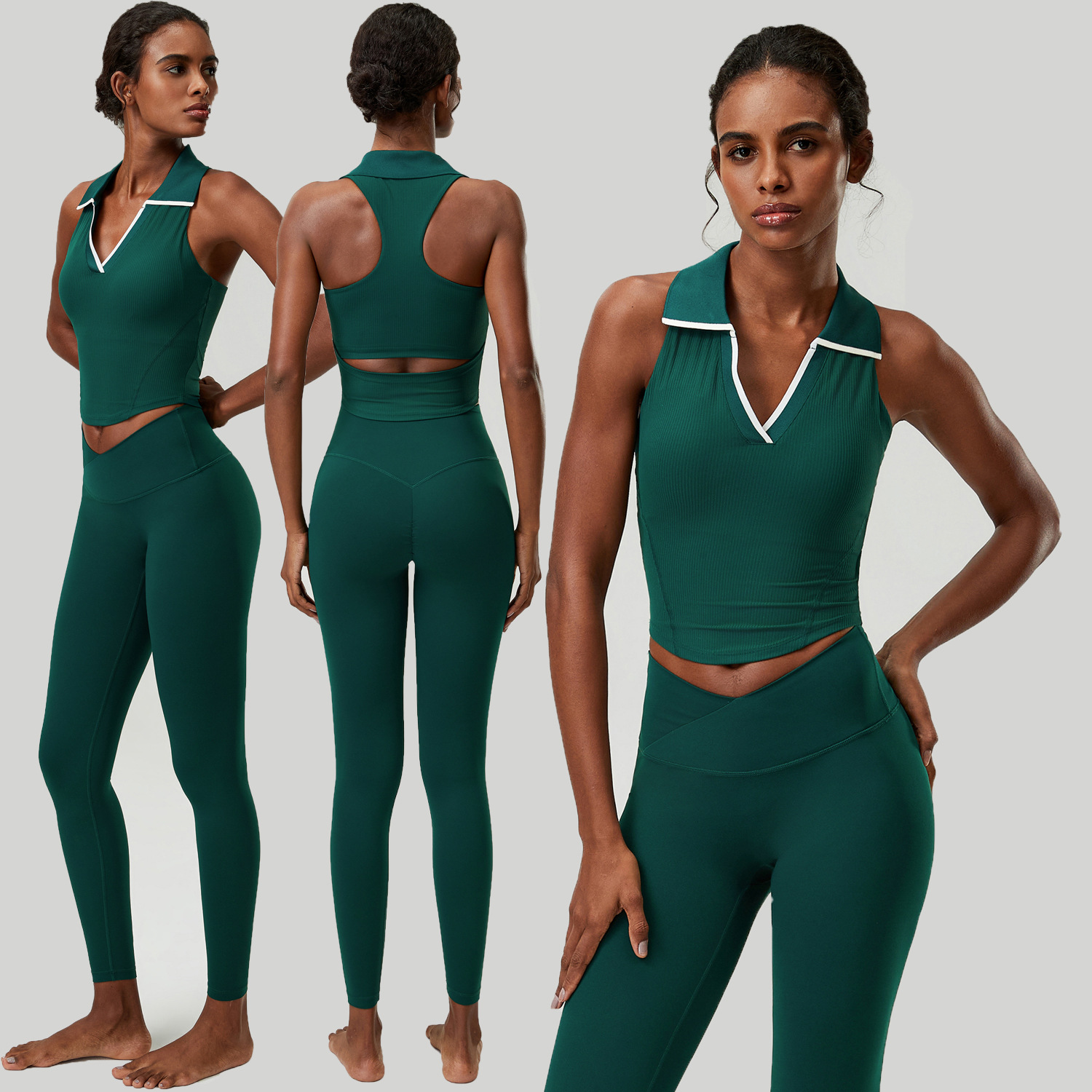 Women 2 PCS Yoga Set Ribbed Po - Tank Top Ribbed recension och pris